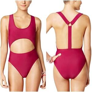 Rachel Roy Cutout T-Back Swimsuit Wine Medium